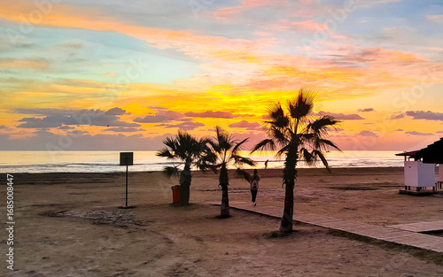 Amazing view of sunrise over beach in Larnaca on Cyprus.