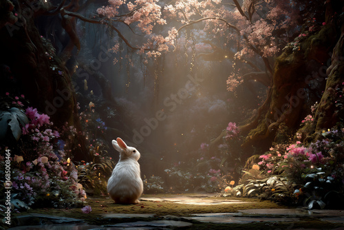 Magical Fairy-Tale Fantasy Landscape with Rabbit