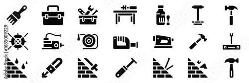 Tool & Hardware Icon Set – Black Silhouette Symbols for DIY, Construction, and Workshop Equipment