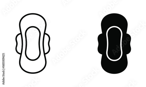WebClean, modern icons representing feminine hygiene pads in both outline and solid black styles for clear visual communication and branding