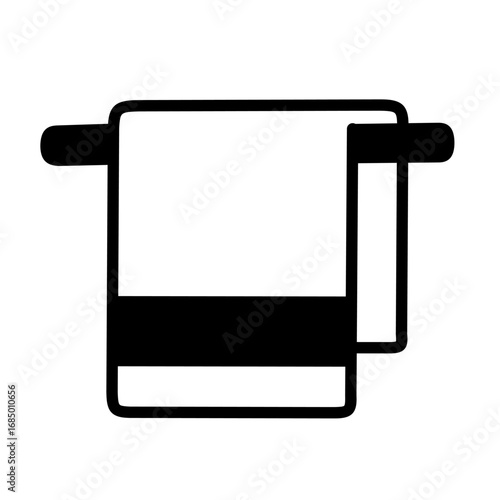 Simple Line Style Hanging Towel on Rack Bathroom Element Icon