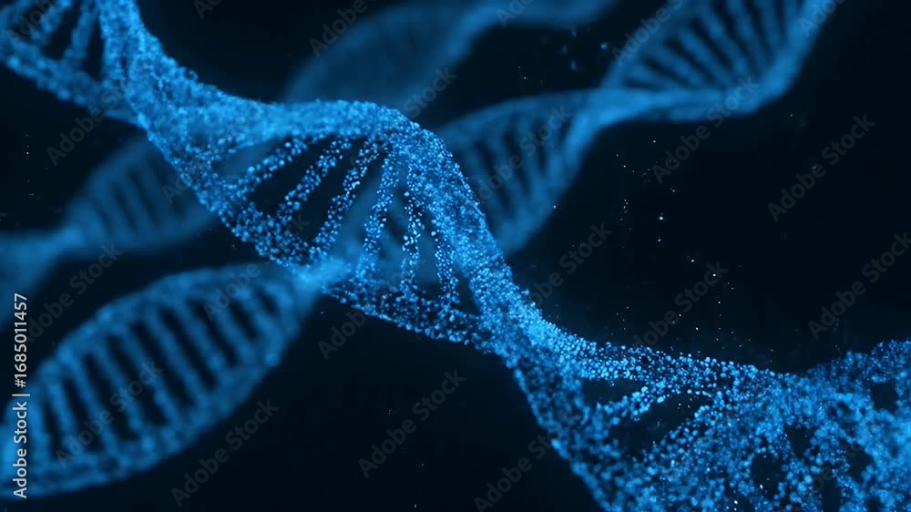 Dynamic Blue Particle DNA Helix Rotation: Abstract Genetic Code Science Background