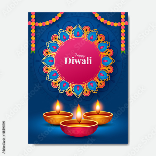 Happy Diwali indian fetival of lights celebration Indian Traditional card background. Diwali celebration vector illustration design