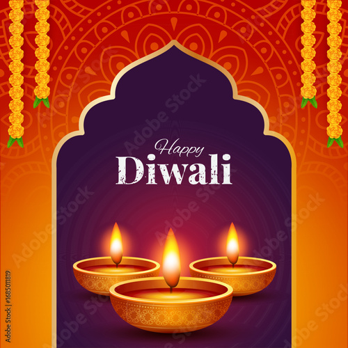 Happy Diwali indian fetival of lights celebration Indian Traditional card background. Diwali celebration vector illustration design