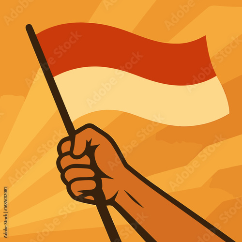 Clenched Fist Holding Flag Vector Illustration
