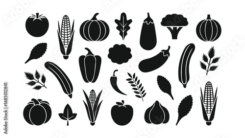 Assorted Black Vegetable Silhouettes tomato corn