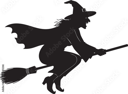 Flying Witch on Broom Silhouette – Halloween Vector Illustration