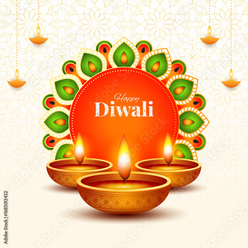 Happy Diwali indian fetival of lights celebration Indian Traditional card background. Diwali celebration vector illustration design