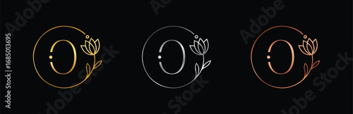 Minimalist Gold, Silver & Rose Gold Floral Letter O Logo. Vector Art for Feminine Branding and Wedding Monograms.