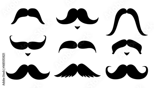 Mustache Collection – Black Silhouette Icon Set for Hipsters, Mexican Festivities, and Father's Day Celebrations