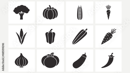 Broccoli pumpkin corn carrot bell pepper eggplant chili