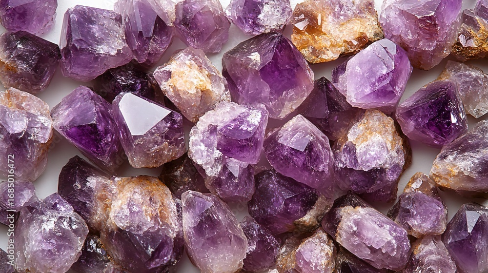 Fototapeta premium Cluster of Raw Amethyst Crystals on White Background 