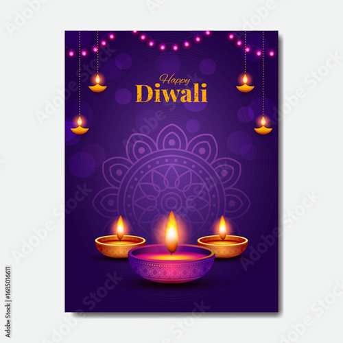 Happy Diwali indian fetival of lights celebration greeting card background. Diwali celebration vector illustration design
