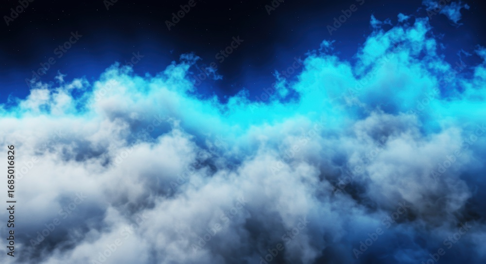 Fototapeta premium Ethereal Nightscape: Azure Cloudscape Illuminated by Celestial Glow
