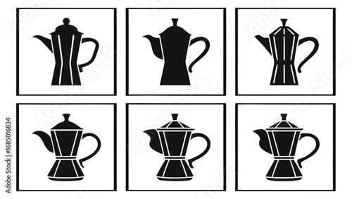 Moka pots collection black silhouette coffee maker