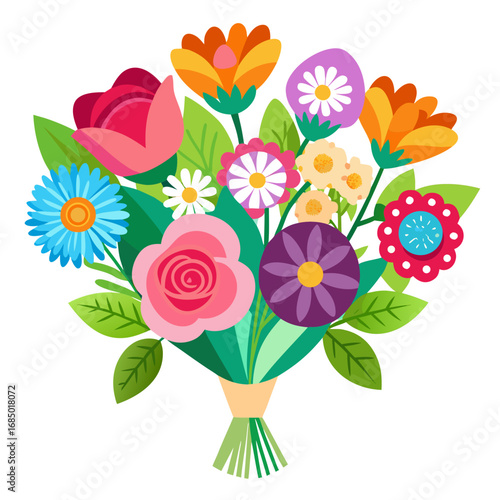 Vector bouquet of colorful flowers