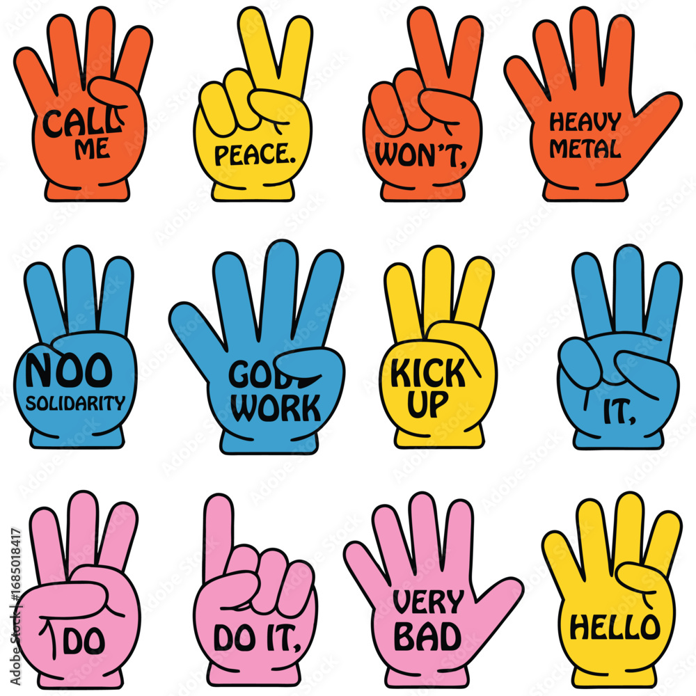 Fototapeta premium Vibrant Cartoon Hands with Text Messages
