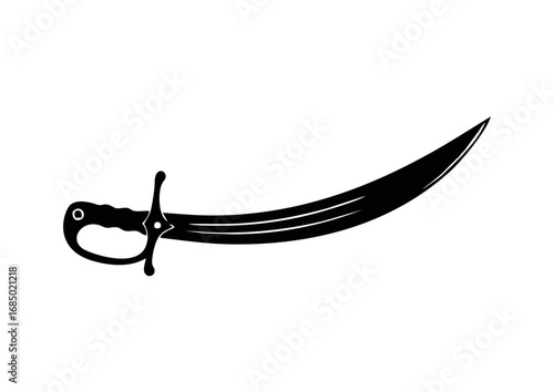 Arab Sword Black Silhouette Icons. A collection of minimalist vector silhouettes featuring various types of traditional Arab swords like the scimitar, shamshir, and saif, for historical and cultural d