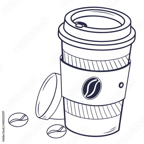 Outline Icon of Takeaway Coffee Cup with Sleeve Style