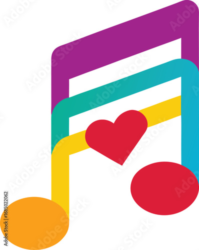 Colorful musical notes with a heart symbol representing love for music