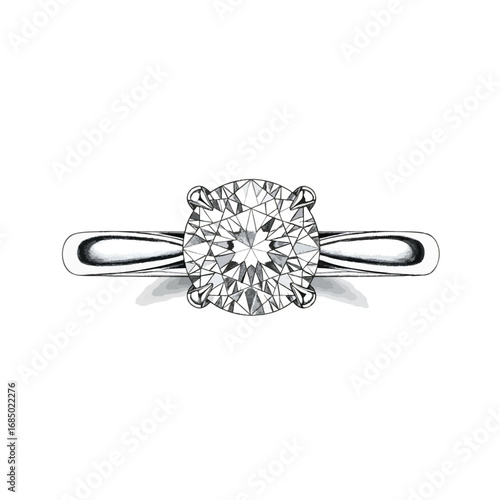 Elegant round brilliant cut diamond solitaire engagement ring with a classic fourprong setting on a polished band.