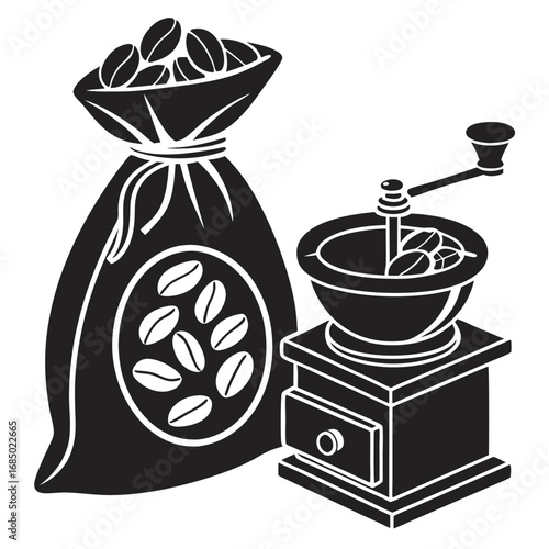 Solid Icon of Coffee Bean Sack Flat Black Vector