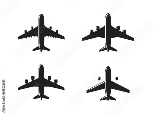 Stylish Airplane Silhouette Icon Pack with Artistic Flair  