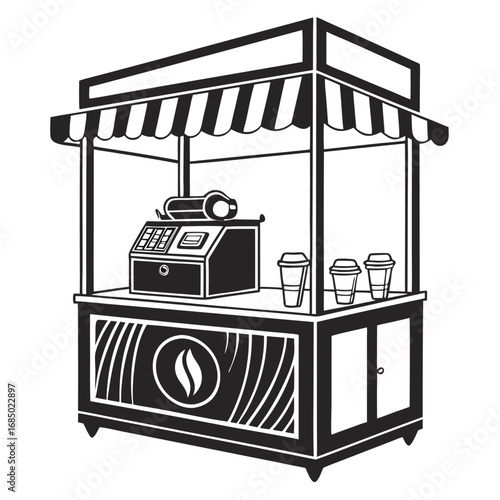 Solid Icon of Coffee Cart Flat Vector Black Silhouette