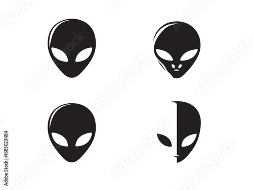 Futuristic Alien Silhouette Icon Set for Creative Artwork  