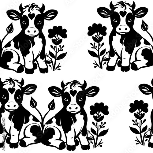 Cute Cow and Flower Pattern