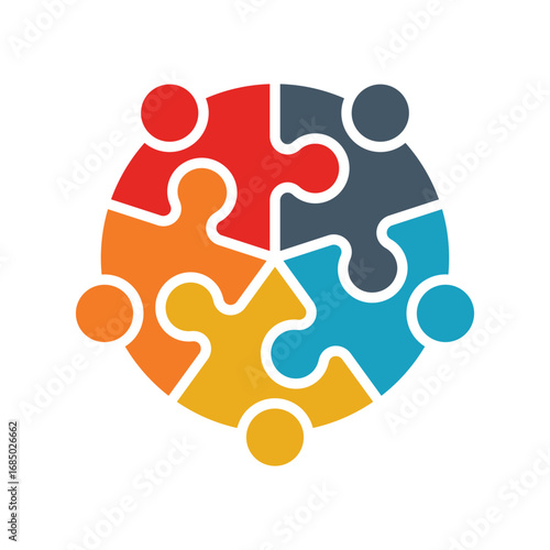 Five Piece Puzzle Icon Showing the Concept of Teamwork, Partners, and More. Vector Illustration