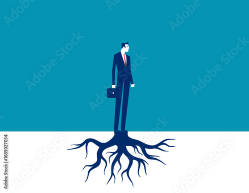 Abundance. Rooted and sprouted on the businessman feet