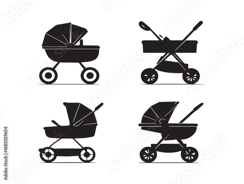 Minimal Baby Stroller Silhouette Icons Collection for Stock Usage  