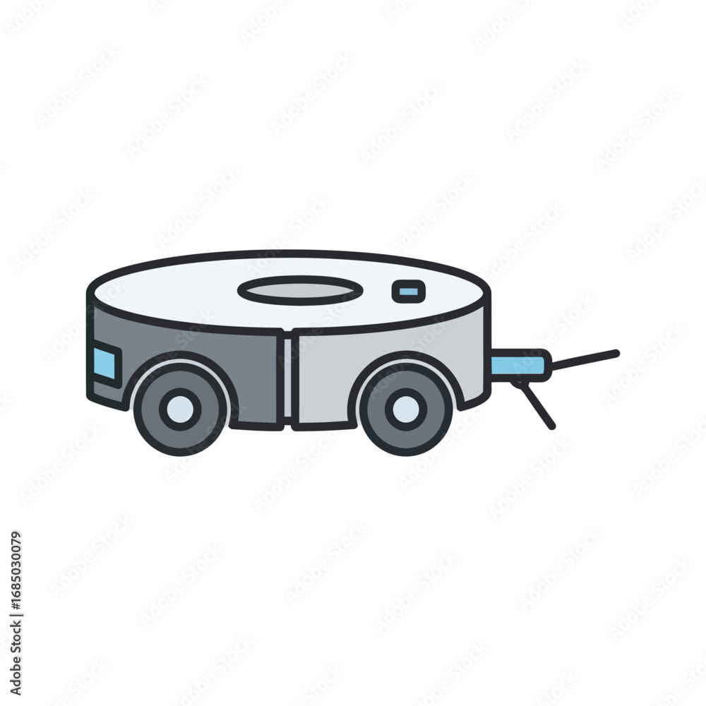 Fototapeta premium Flat Icon of a Round Robotic Vacuum Cleaner with Brushes
