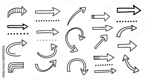 Arrow doodle sketch hand drawn pointing direction vector graphic design illustration art set line outline shape icon