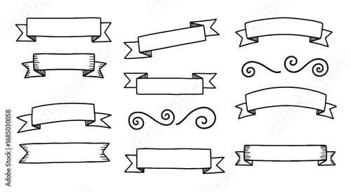 Ribbon banners swirls sketch hand drawn decorative label vector graphic design illustration art ornamental line shape doodle