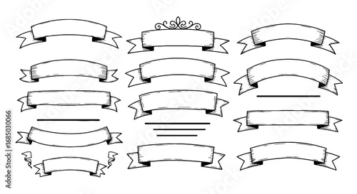 Banners ribbon sketch vintage art vector graphic design illustration outline decorative tag scroll heraldry element label blank frame set line