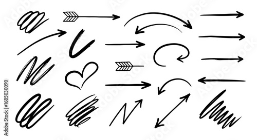 Hand drawn arrow doodle sketch scribble vector graphic design illustration art set for business infographic presentation journal line outline