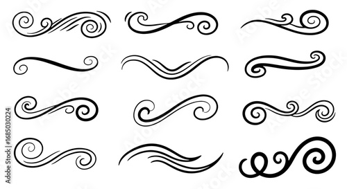 Decorative ornament scroll swirl line art flourish design element vector graphic illustration elegant vintage divider flourish