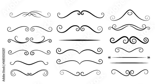 Decorative swirl flourish divider line set vector graphic design illustration art embellishment frame vintage ornamental separator elegant curly element