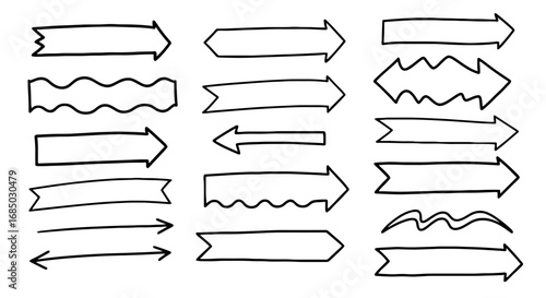 Arrow doodle sketch scribble hand drawn graphic design vector pointing line shape outline directional indicator element set