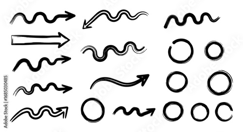 Sketchy arrows and circles vector set graphic design illustration art handmade outline drawing pointing direction shape cycle