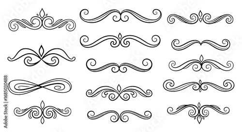 Ornate flourish frame border divider ornamental vintage flourish line art vector graphic design illustration elegant decoration embellishment set