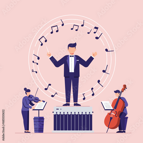 Orchestral Conductor Leading Musicians in Concert