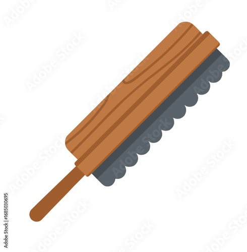 A detailed flat icon of a beekeeping uncapping scratcher tool used by an apiarist for harvesting pure sweet golden honey from a honeycomb