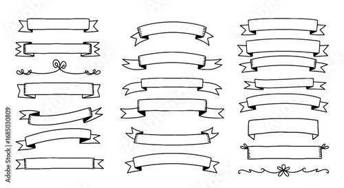 Ribbon banner hand drawn set vector graphic design illustration art sketch doodle decor embellishment divider calligraphy