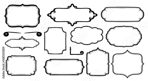 Vintage frame set line art deco decorative ornament label badge sign border graphic design illustration outline elegant chic style vector