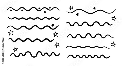 Wave lines borders dividers stars hand drawn vector graphic design illustration art squiggle doodle set