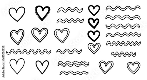 Heart doodle vector graphic design illustration line outline handmade pencil love wave shape set art