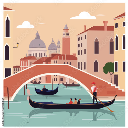 Venetian Gondola Ride A Charming Flat Art Illustration